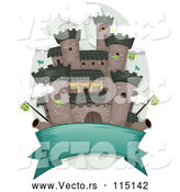 Vector of a Blank Banner Under a Medieval Castle with Flags and Cannons by BNP Design Studio