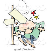 Vector of a Blank Direction Street Sign Injuring a Cartoon Guy on the Head by Gnurf