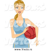 Vector of a Blond Happy Athletic Woman Holding a Basketball by BNP Design Studio