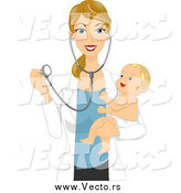 Vector of a Blond White Female Pediatric Doctor Holding a Happy Baby and Stethoscope by BNP Design Studio