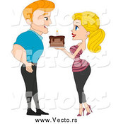 Vector of a Blond Woman Giving a Birthday Cake to Her Boyfriend by BNP Design Studio