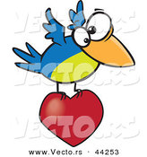 Vector of a Blue and Green Cartoon Bird Flying with a Love Heart by Toonaday
