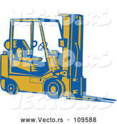 Vector of a Blue and Yellow Forklift - Woodcut Theme by Patrimonio