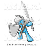 Vector of a Blue Knight with Shield and Sword Standing in Battle Mode by Leo Blanchette