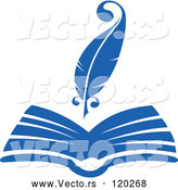 Vector of a Blue Quill Pen over Open Book by Vector Tradition SM