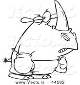 Vector of a Boxer Rhino with One Eye Swollen Shut - Black Outline Cartoon Style by Toonaday
