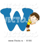 Vector of a Boy Beside Alphabet Letter W by BNP Design Studio