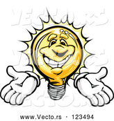 Vector of a Bright Cartoon Light Bulb Mascot Holding Arms out by Chromaco