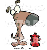Vector of a Brown Dog Looking at an Undersized Fire Hydrant by Toonaday