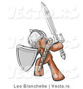Vector of a Brown Knight with Shield and Sword Standing in Battle Mode by Leo Blanchette