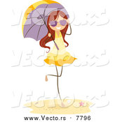 Vector of a Brunette Beach Stick Girl with a Parasol by BNP Design Studio