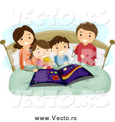 Vector of a Brunette Caucasian Mother Reading an Astronomy Book to Her Kids at Bed Time by BNP Design Studio