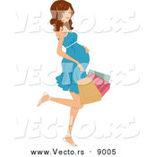 Vector of a Brunette White Pregnant Woman Kicking Back a Leg and Carrying Colorful Shopping Bags by BNP Design Studio
