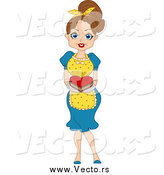 Vector of a Brunette Woman Serving a Valentine Heart Cake by BNP Design Studio