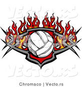 Vector of a Burning Volleyball over Shield Design by Chromaco