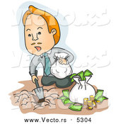 Vector of a Business-Man Burying Bags of Money in the Ground - Cartoon Style by BNP Design Studio
