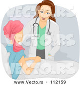 Vector of a Caring Cartoon Doctor Woman Visiting a Cancer Patient Woman in Bed by BNP Design Studio