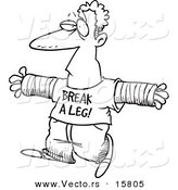 Vector of a Cartoon Accident Prone Man Wearing a Break a Leg Shirt - Outlined Coloring Page Drawing by Toonaday