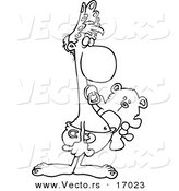 Vector of a Cartoon Adult Baby Carrying a Teddy Bear - Coloring Page Outline by Toonaday
