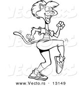 Vector of a Cartoon Aerobic Cat Exercising - Coloring Page Outline by Toonaday