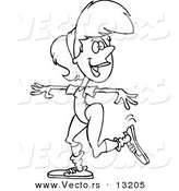 Vector of a Cartoon Aerobics Woman Exercising - Coloring Page Outline by Toonaday