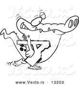 Vector of a Cartoon Alligator Carrying a Bitten Letter a - Coloring Page Outline by Toonaday