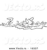Vector of a Cartoon Alligator Gliding Through Water - Outlined Coloring Page Drawing by Toonaday