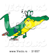 Vector of a Cartoon Alligator Walking and Listening to Music by Toonaday