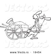 Vector of a Cartoon Amish Man Pulling a Hand Cart - Outlined Coloring Page by Toonaday