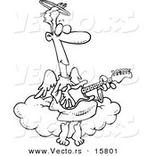 Vector of a Cartoon Angel Man Playing a Guitar - Outlined Coloring Page Drawing by Toonaday