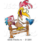 Vector of a Cartoon Annoying Rooster Using a Megaphone on a Fence by Toonaday