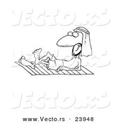 Vector of a Cartoon Arabian Man Sun Bathing - Coloring Page Outline by Toonaday
