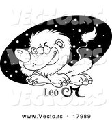 Vector of a Cartoon Astrology Leo Lion over a Black Starry Oval - Outlined Coloring Page by Toonaday