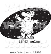 Vector of a Cartoon Astrology Libra Man over a Black Starry Oval - Outlined Coloring Page by Toonaday