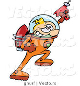 Vector of a Cartoon Astronaut Hero Shooting Super Ray Gun by Gnurf