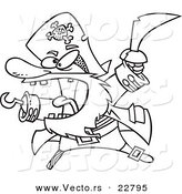 Vector of a Cartoon Attacking Pirate - Coloring Page Outline by Toonaday