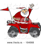 Vector of a Cartoon ATV Santa Waving Hello While Driving Fast by Djart