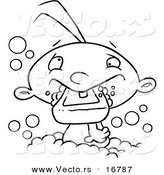 Vector of a Cartoon Baby Boy Eating Soap in the Bath Tub - Coloring Page Outline by Toonaday