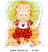 Vector of a Cartoon Baby Boy Sucking on Pacifier While Laying in Bed by BNP Design Studio