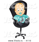 Vector of a Cartoon Baby Boy Sucking on Pacifier While Wearing a Suit and Sitting on an Office Chair by BNP Design Studio