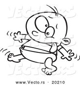 Vector of a Cartoon Baby Boy Taking His First Steps - Outlined Coloring Page by Toonaday