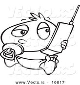 Vector of a Cartoon Baby Boy Using a Cell Phone - Outlined Coloring Page Drawing by Toonaday
