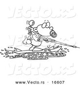 Vector of a Cartoon Baby Boy Water Skiing - Outlined Coloring Page Drawing by Toonaday