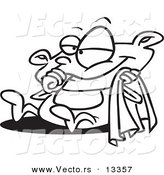 Vector of a Cartoon Baby Holding a Blanket and Sucking His Thumb - Coloring Page Outline by Toonaday