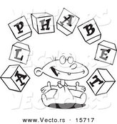 Vector of a Cartoon Baby Playing with Alphabet Blocks - Coloring Page Outline by Toonaday