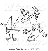 Vector of a Cartoon Baby Throwing a Bottle at Its Father - Coloring Page Outline by Toonaday