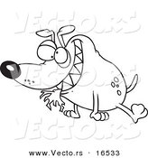 Vector of a Cartoon Bad Dog with Cloth in His Mouth - Outlined Coloring Page Drawing by Toonaday