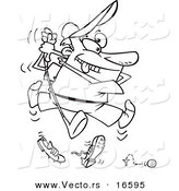 Vector of a Cartoon Bad Golfer Swinging - Outlined Coloring Page Drawing by Toonaday