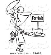 Vector of a Cartoon Bake Sale Woman Holding out a Cake - Outlined Coloring Page by Toonaday