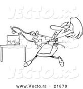 Vector of a Cartoon Baker Woman Decorating a Cake - Outlined Coloring Page by Toonaday